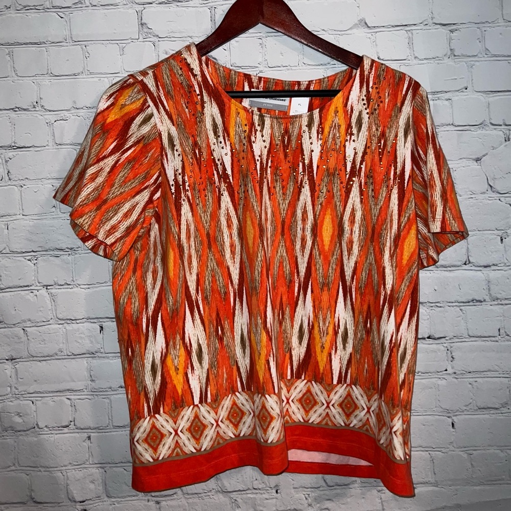 Alfred Dunner Orange, White & Maroon Shirt size PL - Picture 2 of 9